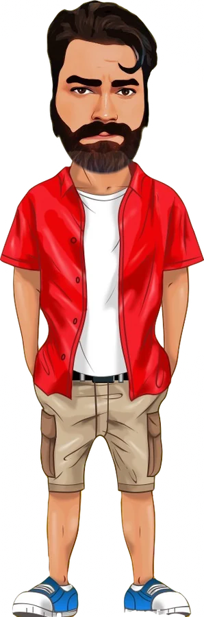 Kellen in a red shirt and cargo shorts